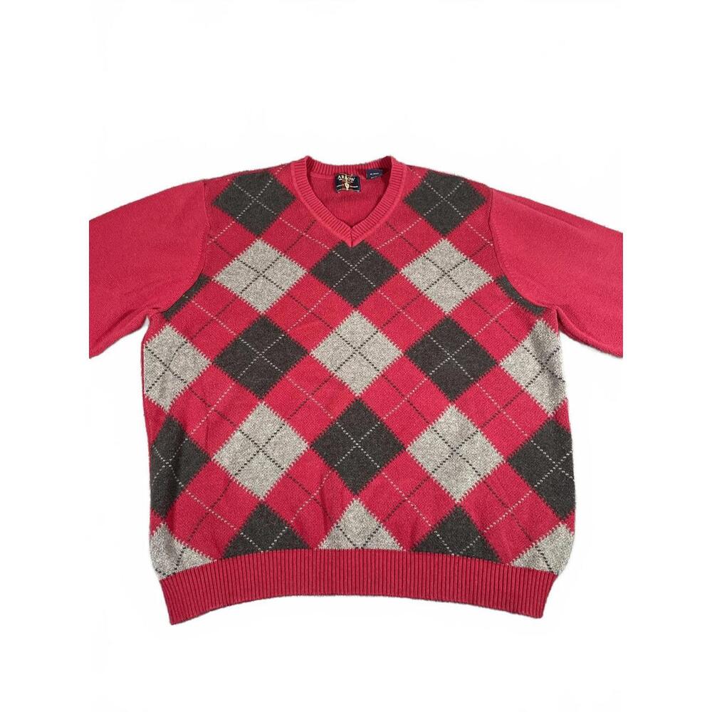 Arrow Argyle Men’s Medium 100 % Cotton V-Neck Sweater